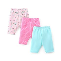 Babyhug Cotton Single Jersey Knit Three Fourth Length Legging Floral Print Pack Of 3 - Multucolor