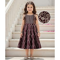Babyhug Woven Singlet Sleeves Foil Floral Printed Ethnic Dress - Maroon