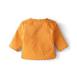 Babyhug Cotton Woven Full Sleeves  Brocade Angarakha Kurta Dhoti Jamna Set with Pair of Booties & Paghdi - Mustard