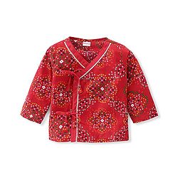 Babyhug Woven Full Sleeves Jamna Set with Forehead Cap & Booties - Red