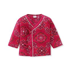 Babyhug Woven Full Sleeves Jamna Set with Forehead Cap & Booties - Fuchsia
