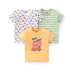 Babyhug Cotton Half Sleeves T-Shirts With Cars Graphics Pack of 3 - Multicolor