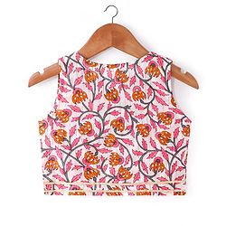 Babyhug 100% Cotton Woven Sleeveless Choli Lehenga  With Dupatta Floral Print - White & Pink