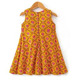 Babyhug 100% Cotton Woven  Sleeveless Ethnic Dress Floral Print- Yellow
