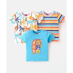 Babyhug Cotton Half Sleeves Striped T-Shirt With Lion Graphics Pack of 3 - Multicolor