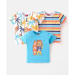 Babyhug Cotton Half Sleeves Striped T-Shirt With Lion Graphics Pack of 3 - Multicolor