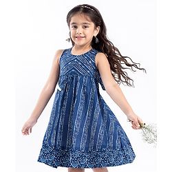 Babyhug 100% Cotton Woven Sleeveless Striped Ethnic Dress - Indigo