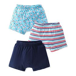 Babyhug 100% Cotton Briefs Striped & Football Printed Pack of 3 - Blue