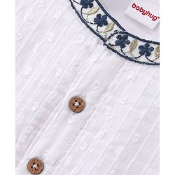 Babyhug 100% Cotton Woven Full Sleeves Floral Embroidered Kurta With Abstract Printed Dobby Dhoti Set - White