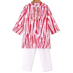 Babyhug 100% Cotton Woven Full Sleeves Tie & Dye Kurta With Pyjama Set - Pink & White