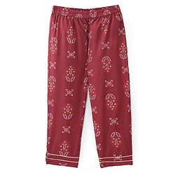 Babyhug 100% Cotton Woven Full Sleeves Kurti Palazzo And Dupatta With Ikat Print - Maroon