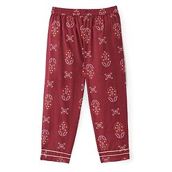Babyhug 100% Cotton Woven Full Sleeves Kurti Palazzo And Dupatta With Ikat Print - Maroon