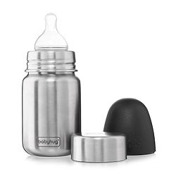 Babyhug Sterilizable Steel Feeding Bottle - 240 ml| BPA Free| Leak Resistant| BPA Free| 304 Grade| Anti-Colic| Newborns & Toddlers| Corrosion Resistant| Use as Water Bottle| Wide Neck