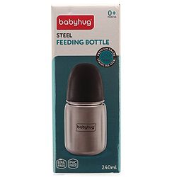 Babyhug Sterilizable Steel Feeding Bottle - 240 ml| BPA Free| Leak Resistant| BPA Free| 304 Grade| Anti-Colic| Newborns & Toddlers| Corrosion Resistant| Use as Water Bottle| Wide Neck