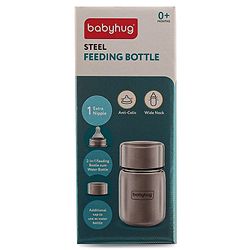Babyhug Sterilizable Steel Feeding Bottle - 240 ml| BPA Free| Leak Resistant| BPA Free| 304 Grade| Anti-Colic| Newborns & Toddlers| Corrosion Resistant| Use as Water Bottle| Wide Neck