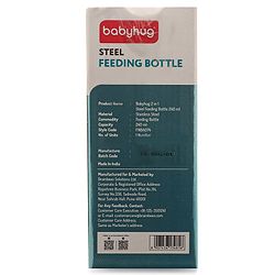 Babyhug Sterilizable Steel Feeding Bottle - 240 ml| BPA Free| Leak Resistant| BPA Free| 304 Grade| Anti-Colic| Newborns & Toddlers| Corrosion Resistant| Use as Water Bottle| Wide Neck