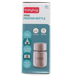 Babyhug Sterilizable Steel Feeding Bottle - 240 ml| BPA Free| Leak Resistant| BPA Free| 304 Grade| Anti-Colic| Newborns & Toddlers| Corrosion Resistant| Use as Water Bottle| Wide Neck