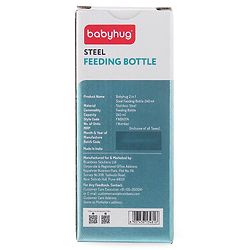 Babyhug Sterilizable Steel Feeding Bottle - 240 ml| BPA Free| Leak Resistant| BPA Free| 304 Grade| Anti-Colic| Newborns & Toddlers| Corrosion Resistant| Use as Water Bottle| Wide Neck