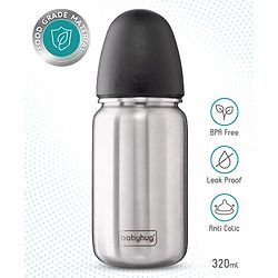 Babyhug Sterilizable Steel Feeding Bottle - 240 ml| BPA Free| Leak Resistant| BPA Free| 304 Grade| Anti-Colic| Newborns & Toddlers| Corrosion Resistant| Use as Water Bottle| Wide Neck