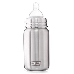 Babyhug Sterilizable Steel Feeding Bottle - 240 ml| BPA Free| Leak Resistant| BPA Free| 304 Grade| Anti-Colic| Newborns & Toddlers| Corrosion Resistant| Use as Water Bottle| Wide Neck
