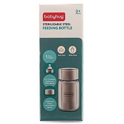 Babyhug Sterilizable Steel Feeding Bottle - 240 ml| BPA Free| Leak Resistant| BPA Free| 304 Grade| Anti-Colic| Newborns & Toddlers| Corrosion Resistant| Use as Water Bottle| Wide Neck
