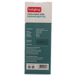 Babyhug Sterilizable Steel Feeding Bottle - 240 ml| BPA Free| Leak Resistant| BPA Free| 304 Grade| Anti-Colic| Newborns & Toddlers| Corrosion Resistant| Use as Water Bottle| Wide Neck