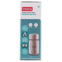 Babyhug Sterilizable Steel Feeding Bottle - 240 ml| BPA Free| Leak Resistant| BPA Free| 304 Grade| Anti-Colic| Newborns & Toddlers| Corrosion Resistant| Use as Water Bottle| Wide Neck