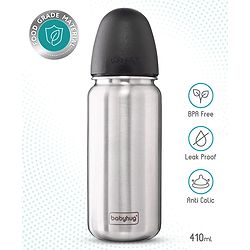 Babyhug Sterilizable Steel Feeding Bottle - 240 ml| BPA Free| Leak Resistant| BPA Free| 304 Grade| Anti-Colic| Newborns & Toddlers| Corrosion Resistant| Use as Water Bottle| Wide Neck