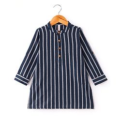 Babyhug 100% Cotton Woven Full Sleeves Kurta with Stripe Design - Navy Blue