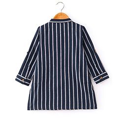 Babyhug 100% Cotton Woven Full Sleeves Kurta with Stripe Design - Navy Blue