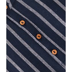 Babyhug 100% Cotton Woven Full Sleeves Kurta with Stripe Design - Navy Blue