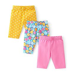 Babyhug Single Jersey Knit Three Fourth Length Legging Polka Dot & Orange Print Pack of 3 - Yellow Pink & Blue