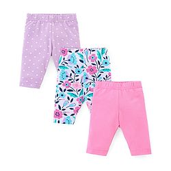 Babyhug Cotton Knit Three Fourth Leggings Dots & Floral Print Pack Of 3 - Pink & Purple