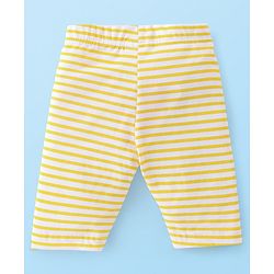 Babyhug Single Jersey Knit  Three Fourth Leggings Stripe Floral & Dot Print Pack of 3- Pink White & Yellow