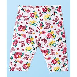 Babyhug Single Jersey Knit  Three Fourth Leggings Stripe Floral & Dot Print Pack of 3- Pink White & Yellow