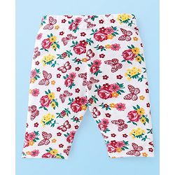 Babyhug Single Jersey Knit  Three Fourth Leggings Stripe Floral & Dot Print Pack of 3- Pink White & Yellow