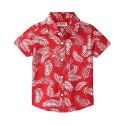 Babyhug 100% Cotton Woven Half Sleeve Shirt Leaf Print- Red