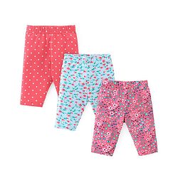 Babyhug Cotton Knit Three Fourth Length Floral Print Leggings Pack of 3 - Red Blue & Purple