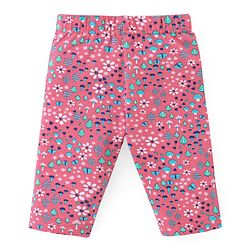 Babyhug Cotton Knit Three Fourth Length Floral Print Leggings Pack of 3 - Red Blue & Purple