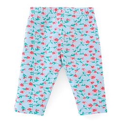 Babyhug Cotton Knit Three Fourth Length Floral Print Leggings Pack of 3 - Red Blue & Purple
