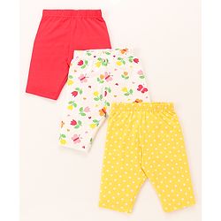 Babyhug Cotton Knit Three Fourth Length Floral Print Leggings Pack of 3 - Red Blue & Purple
