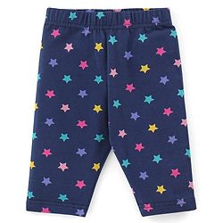 Babyhug Cotton Knit Three Fourth Length Stars & Polka Dots Printed Leggings Pack of 3 - Pink Yellow & Blue