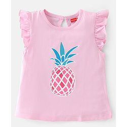 Babyhug 100% Cotton Knit Frill Sleeves T-Shirt with Pineapple Print Pack of 3 - Yellow & Pink