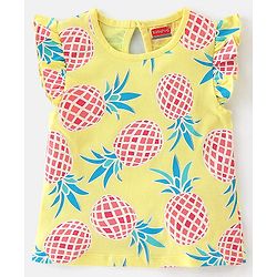 Babyhug 100% Cotton Knit Frill Sleeves T-Shirt with Pineapple Print Pack of 3 - Yellow & Pink