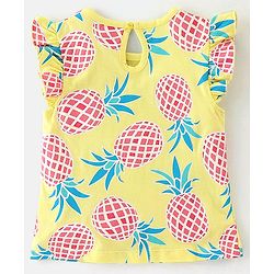 Babyhug 100% Cotton Knit Frill Sleeves T-Shirt with Pineapple Print Pack of 3 - Yellow & Pink