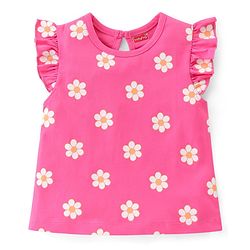 Babyhug 100% Cotton Knit Half Sleeves T-Shirts with Floral Graphics & Frill Detailing Pack Of 3 - Multicolor