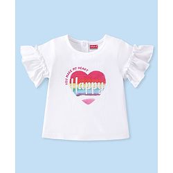 Babyhug 100% Cotton Knit Half Sleeves Top With  Text Print  - White