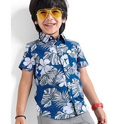 Babyhug 100% Cotton Woven Half Sleeves Shirt Tropical Theme - Blue