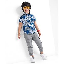 Babyhug 100% Cotton Woven Half Sleeves Shirt Tropical Theme - Blue