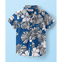 Babyhug 100% Cotton Woven Half Sleeves Shirt Tropical Theme - Blue